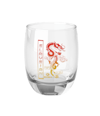 a glass with an image of a dragon on it