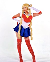 a woman in a sailor costume posing for a photo
